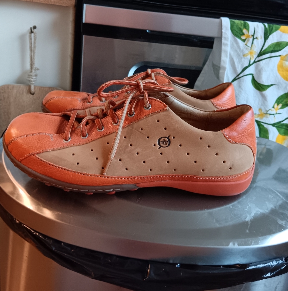 Orange and Tan Leather and suede Born Oxford walking/athletic shoe - Picture 2 of 7